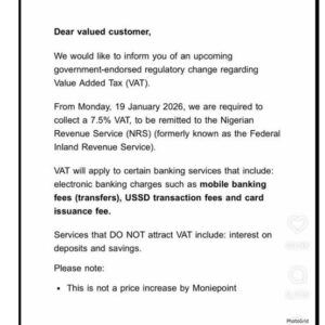 Fintech and other commercial banks to charge 7.5% VAT on Transfers, USSD Payments Photo